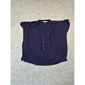 Gap Womens Navy Blue Henley Pleated Back Short Sleeve Blouse Top Medium
